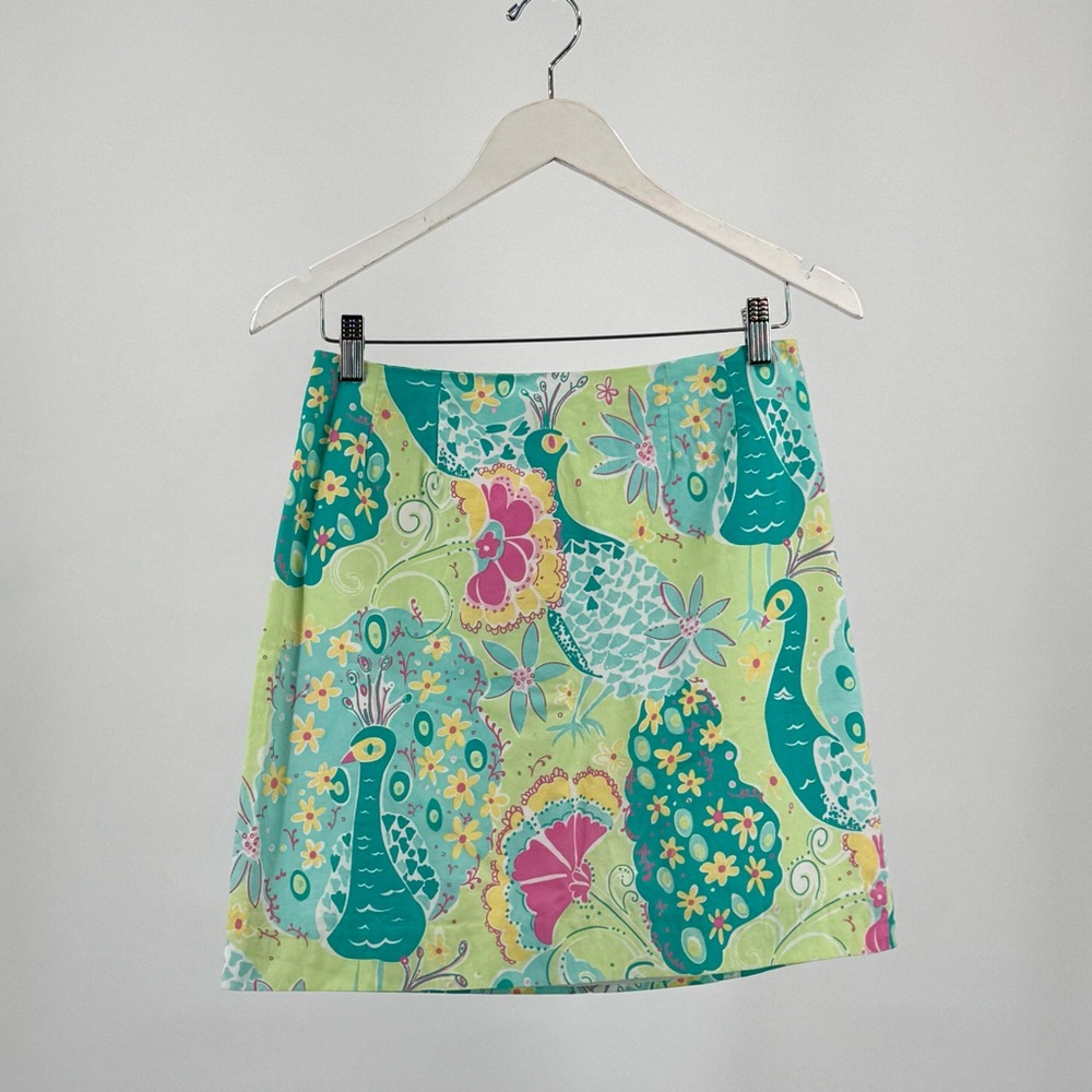 Lilly Pulitzer Vintage Southern Belle Peacock Print Cotton Mini Skirt Size 4